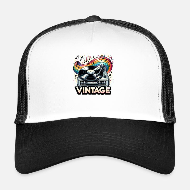 Vintage-Plattenspieler - Trucker Cap - Weiß/Schwarz