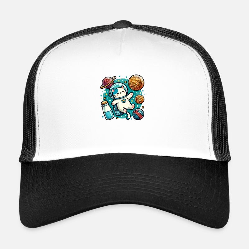 Cute Astronaut Space Kitty Amidst Yarn Planets Trucker Cap