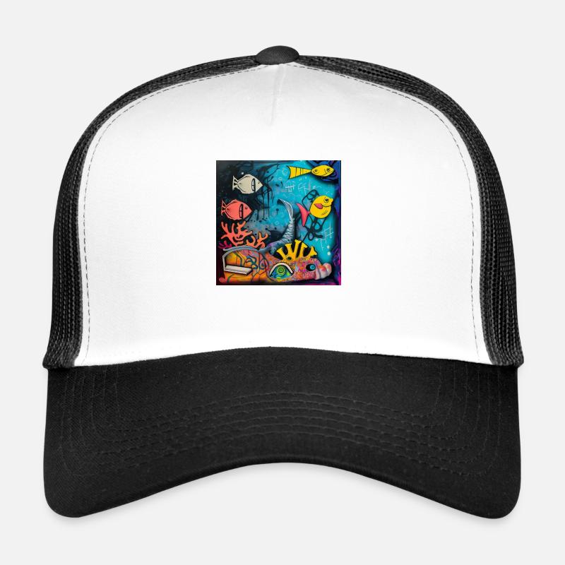 Poisson - Casquette trucker  - blanc/noir