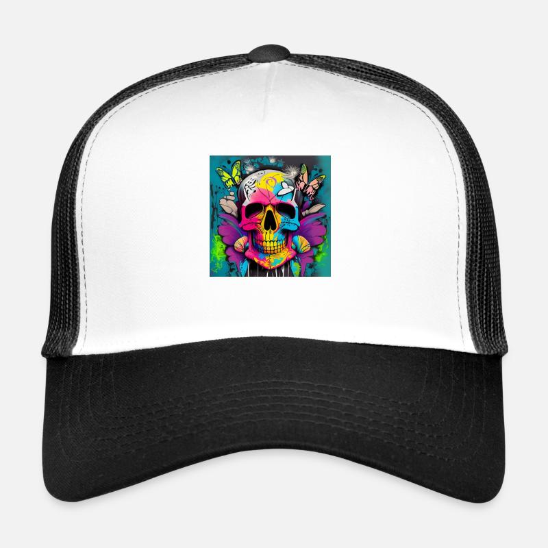 Schädel - Trucker Cap - Weiß/Schwarz