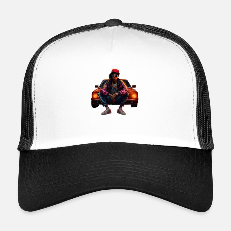 Hip Hop Rapper - Trucker Cap - Weiß/Schwarz