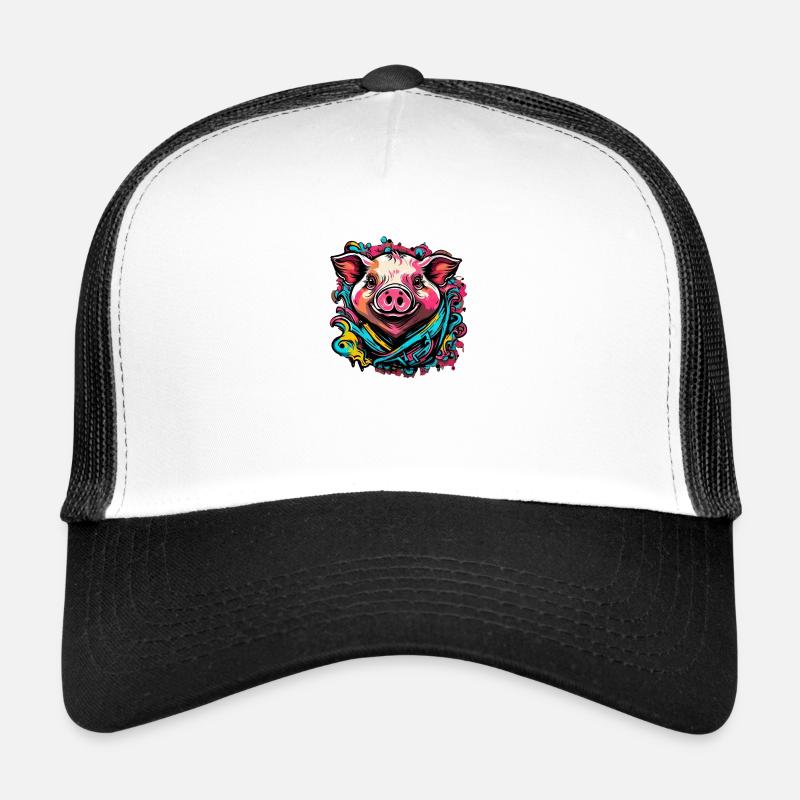 Glücksschweinchen Schwein - Trucker Cap - Weiß/Schwarz