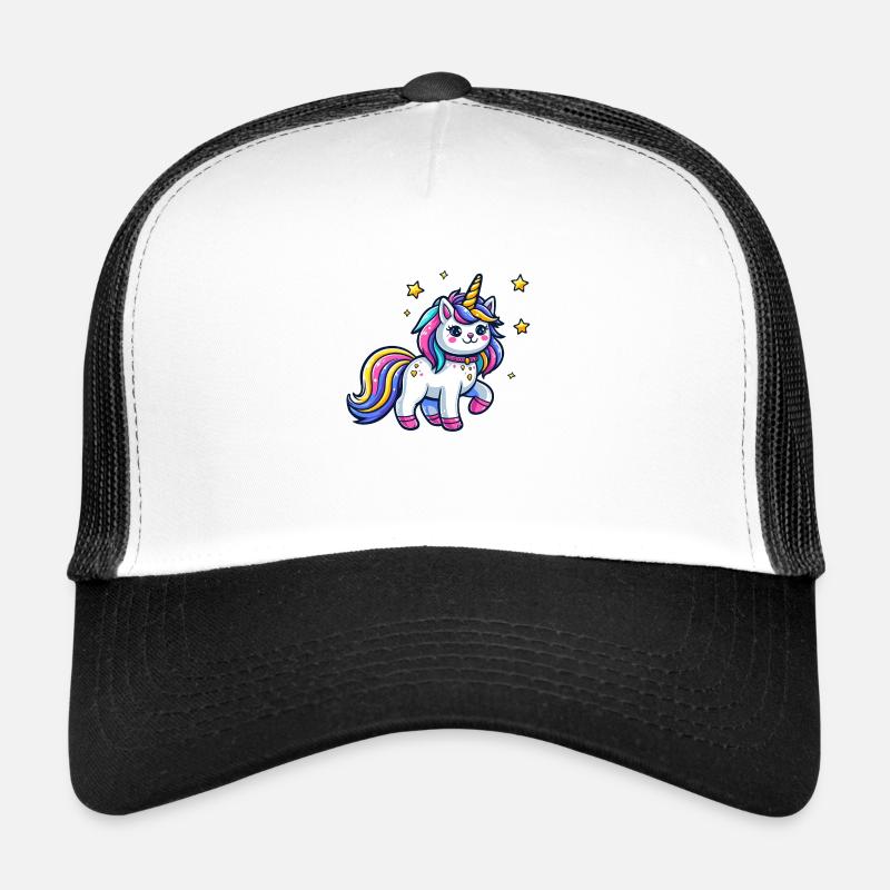Einhorn-Katze - Trucker Cap - Weiß/Schwarz
