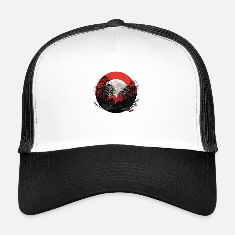Red night in forest Trucker Cap