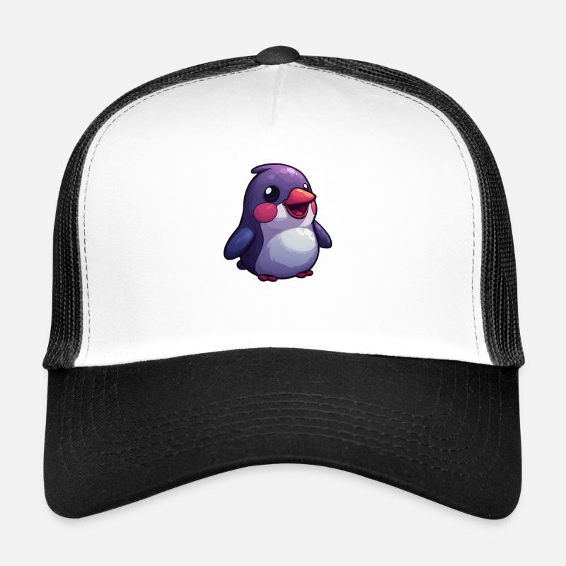 Pingouin mignon - Conception de style bande dessinée pour les enfants - Casquette trucker  - blanc/noir