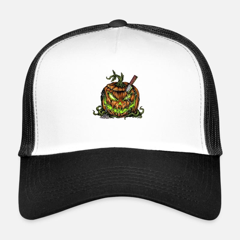 Citrouille maléfique d’Halloween - Casquette trucker  - blanc/noir