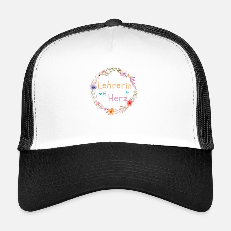 Lehrerin mit Herz - personalisierbar - Trucker Cap - Weiß/Schwarz