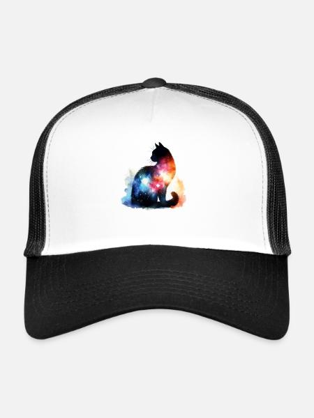 Silhouette de chat aquarelle colorée I - Casquette trucker  - blanc/noir - Devant