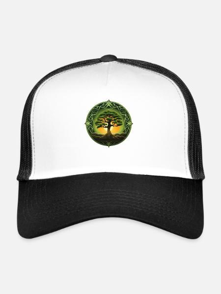 Arbre de vie Arbre de vie spirituel, Yggdrasil - Casquette trucker  - blanc/noir - Devant