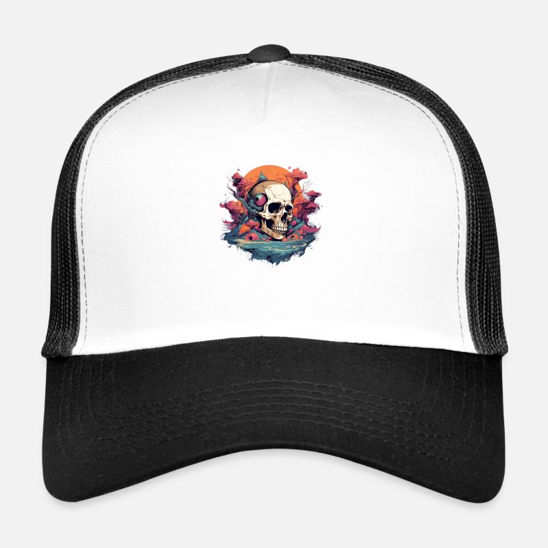 Mystischer Totenkopf – Trage das Surreale - Trucker Cap - Weiß/Schwarz