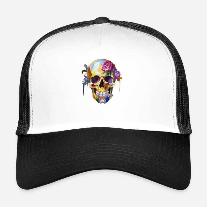 Crâne avec des fleurs colorées Casquette trucker 