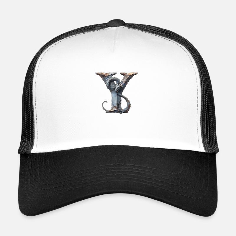 Buchstabe "Y" im Drachendesign. - Trucker Cap - Weiß/Schwarz