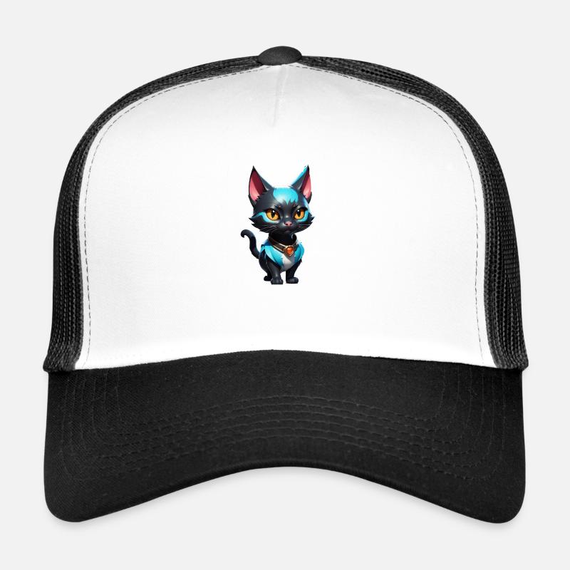 Chat Bande Dessinée Mignon - Casquette trucker  - blanc/noir