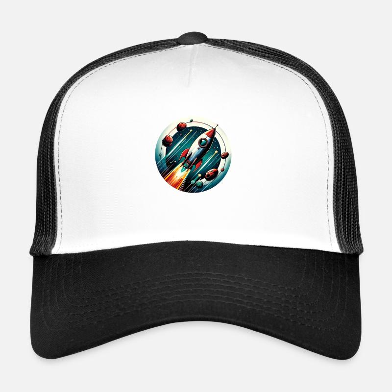 Retro Rocket and Planets Trucker Cap