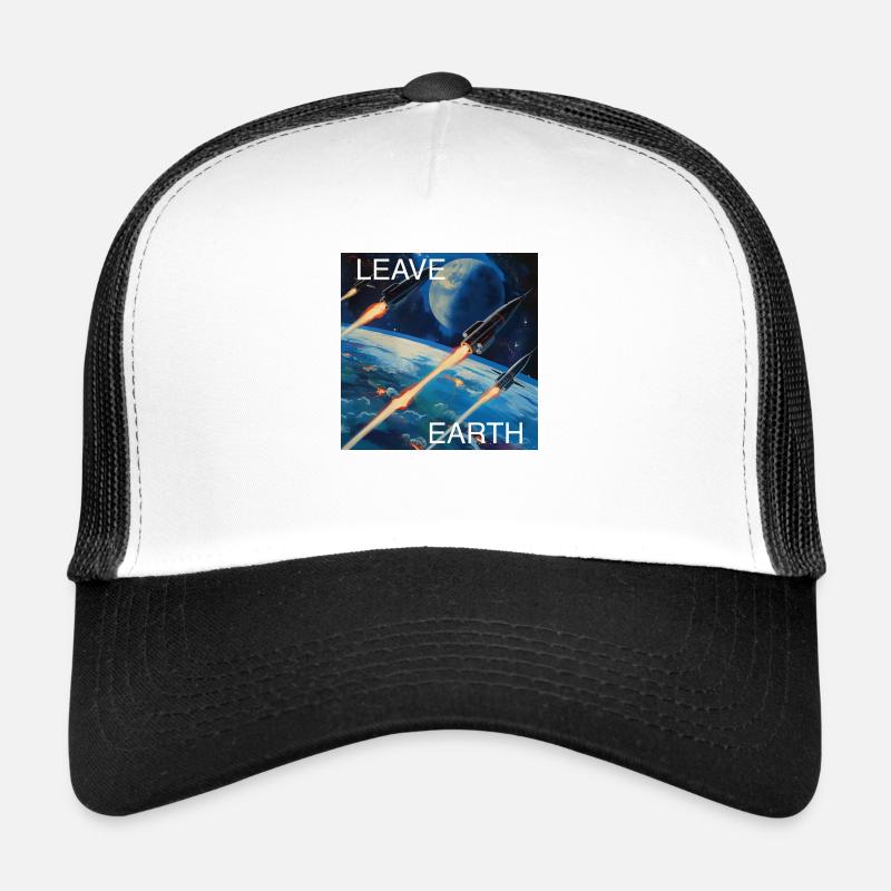 Retro Style Poster Space Travel "Leave Earth" - Trucker Cap - white/black