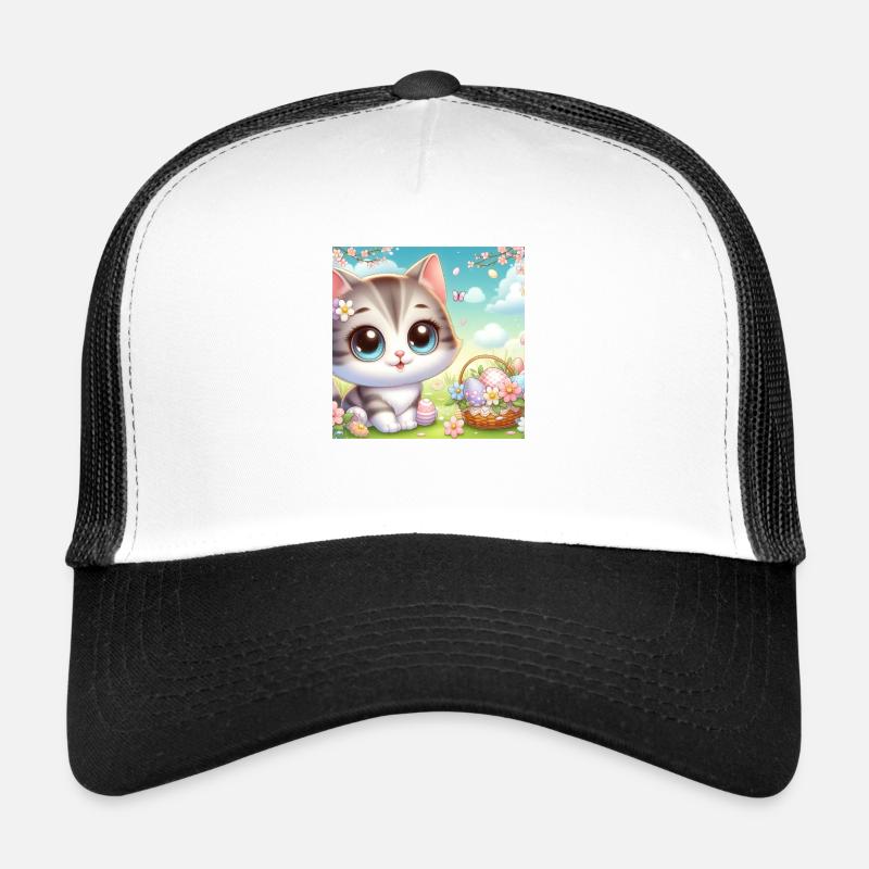 Chaton mignon au printemps avec panier de fleurs Casquette trucker 