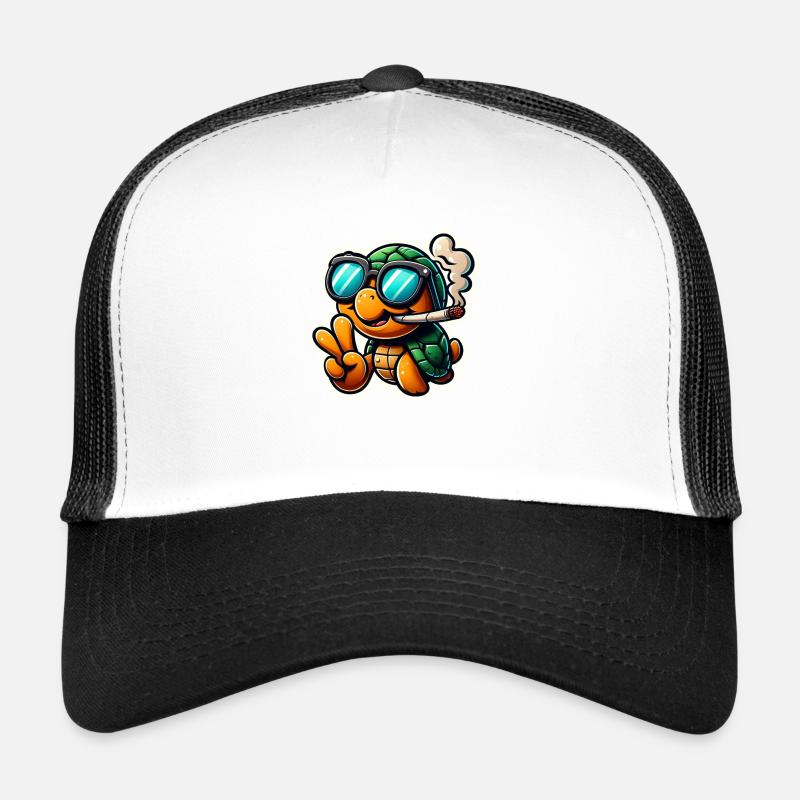 Coole Schildkröte mit Sonnenbrille - Trucker Cap - Weiß/Schwarz