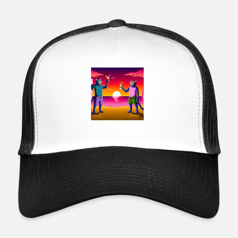 Gato Loco Surfdudes Chats Coucher De Soleil Mer Plage Chat Casquette trucker 