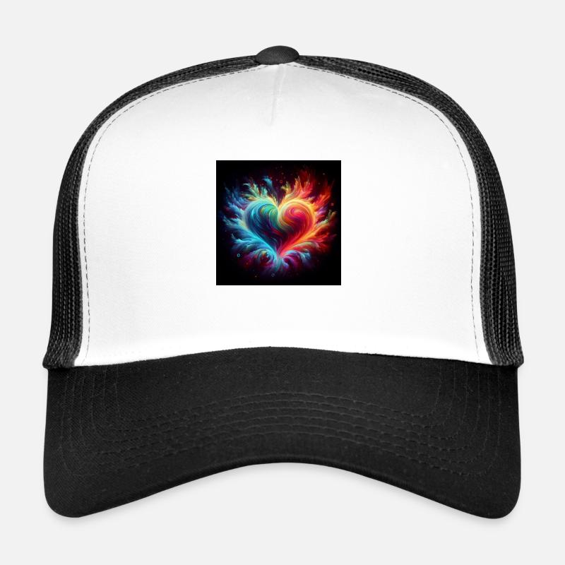 Fire burst heart rainbow Trucker Cap