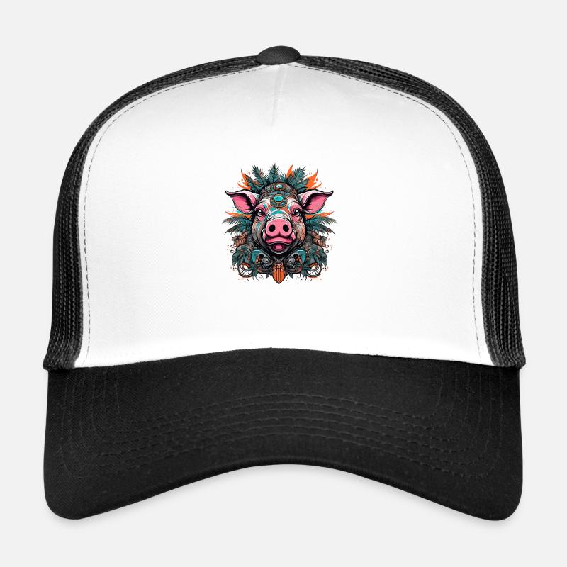 Tattoo / Tier / Kunst / cool / Comic / Schwein - Trucker Cap - Weiß/Schwarz
