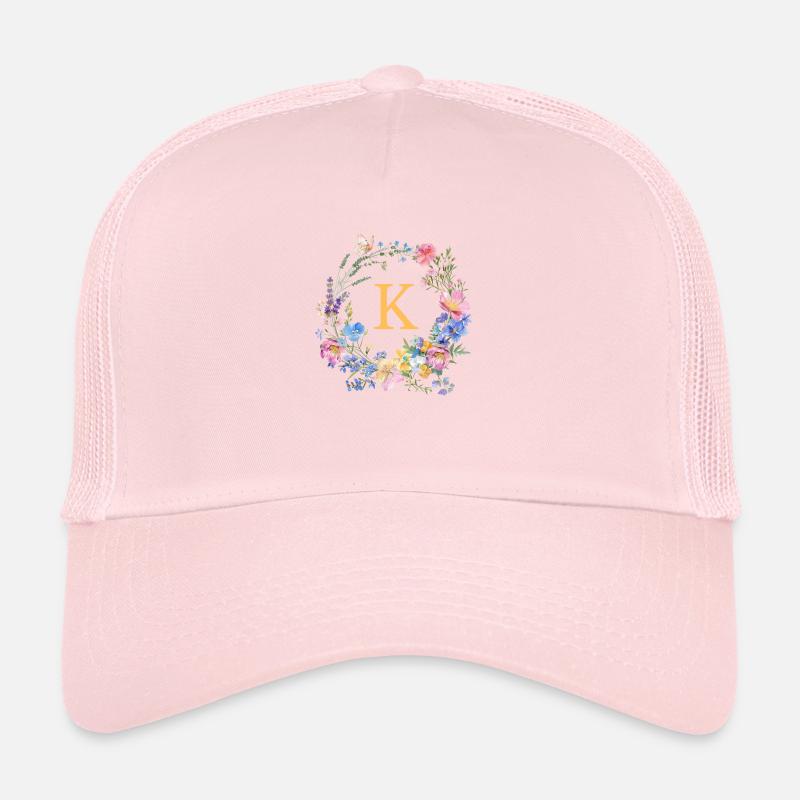 K Monogram Floral, Couronne de fleurs, personnalisable Casquette trucker 