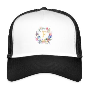 F Monogram Floral, Floral Wreath, Personalizable - Trucker Cap - white/black - Front