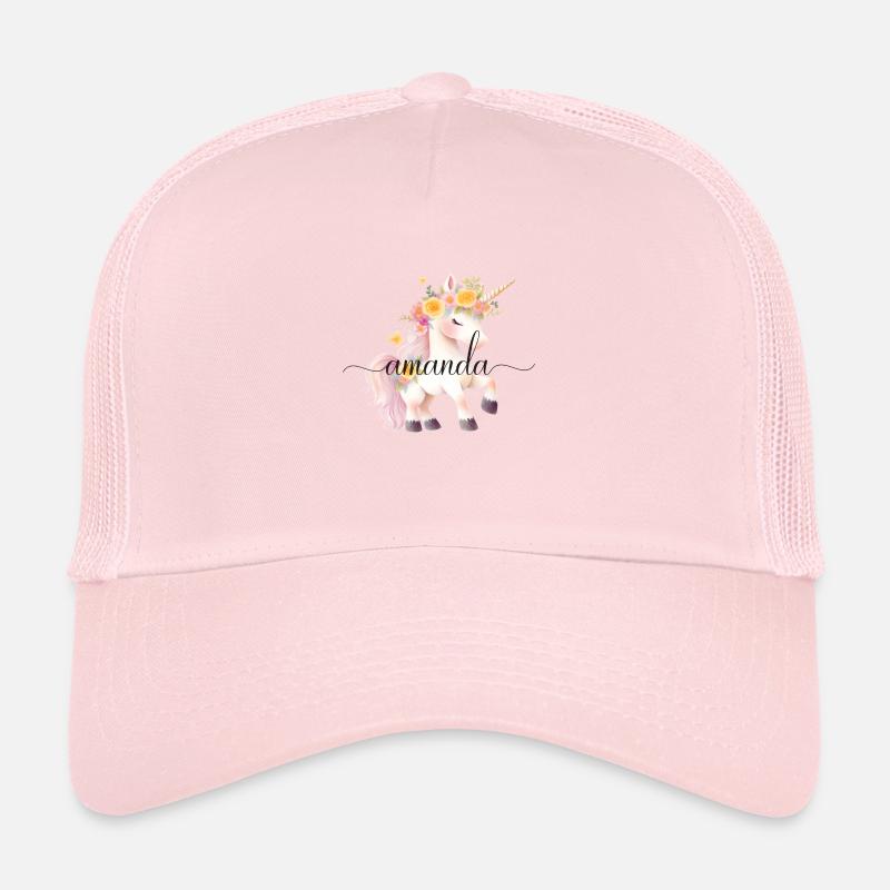 Amanda! Unicorn flower design, customizable Trucker Cap