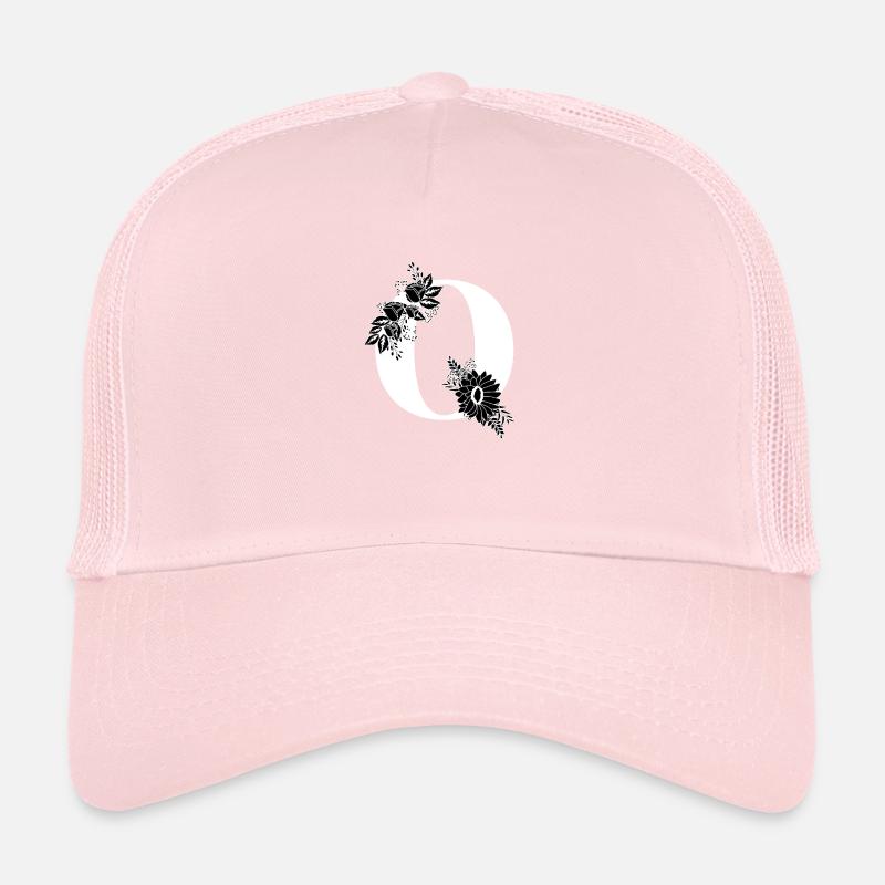 Black and White Floral Letter o Trucker Cap