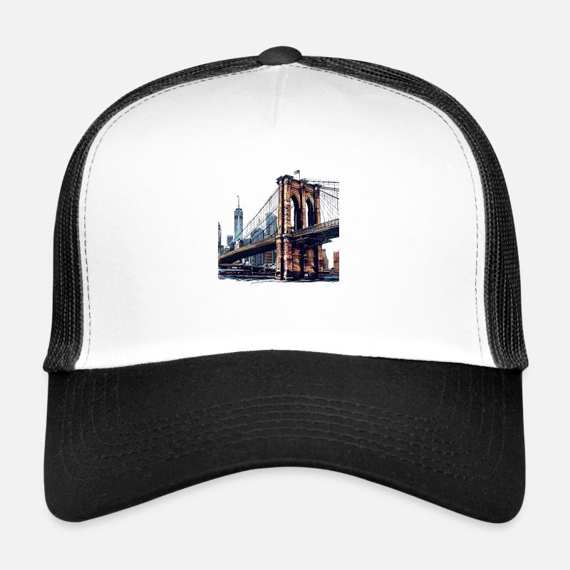 Die Brooklyn Bridge, ein Wahrzeichen New Yorks - Trucker Cap - Weiß/Schwarz