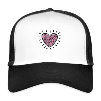 Leo Print Herz in rosa pink. Scheinendes Herz! - Trucker Cap - Weiß/Schwarz - Vorne