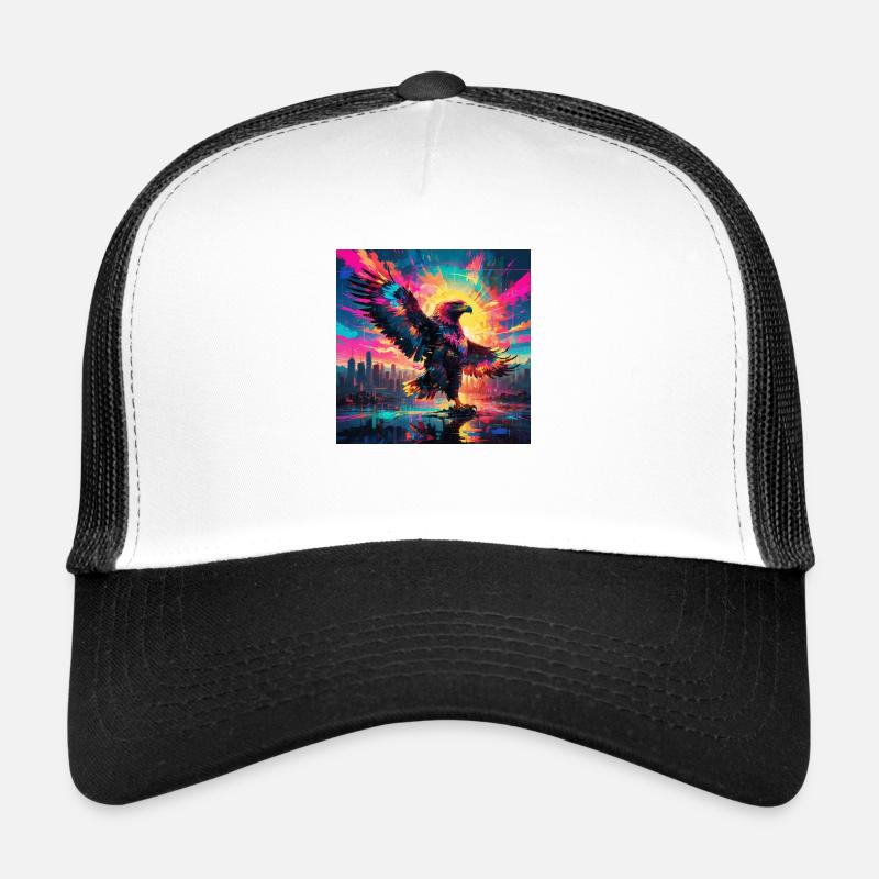 Neon goldener Adler - Trucker Cap - Weiß/Schwarz