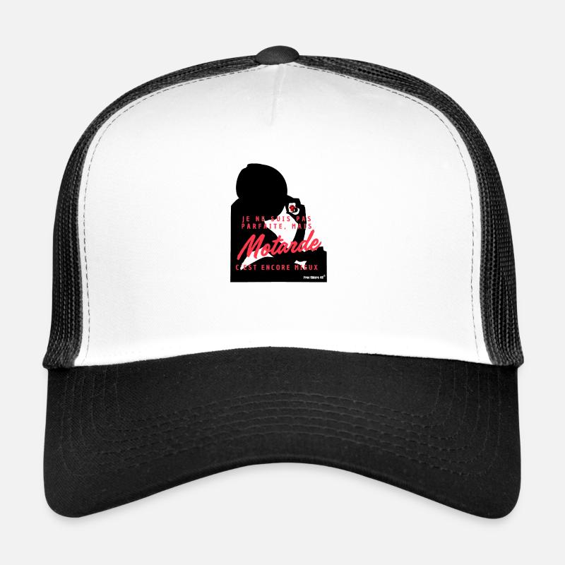 FR49 - Je ne suis pas parfaite mais motarde - Casquette trucker  - blanc/noir