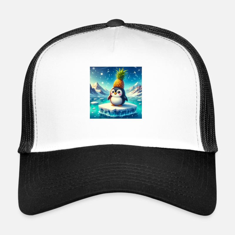 Süßer Pinguin mit Ananas auf Eisscholle - Trucker Cap - Weiß/Schwarz