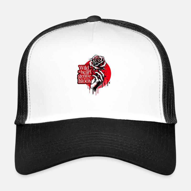 Wild im Herzen, sanft in der Blüte - Trucker Cap - Weiß/Schwarz