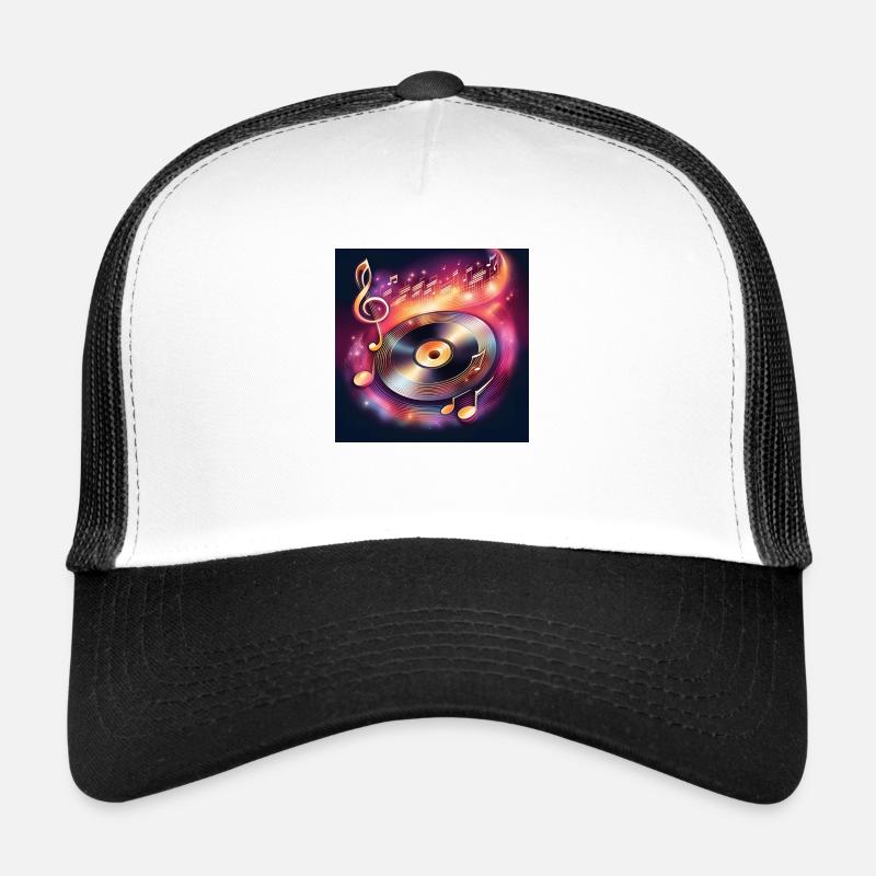 Melodische Schallplatte mit Noten - Trucker Cap - Weiß/Schwarz