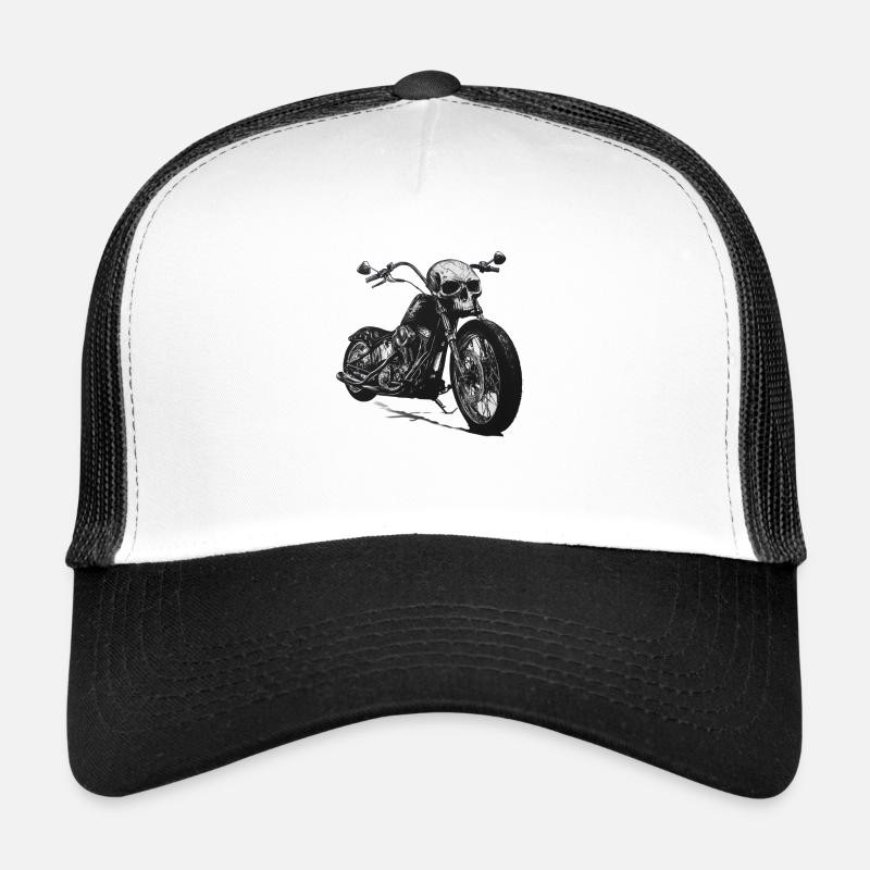 Motorrad mit Totenkopf - Trucker Cap - Weiß/Schwarz