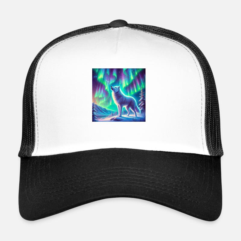 Wolf Aurora Borealis Trucker Cap