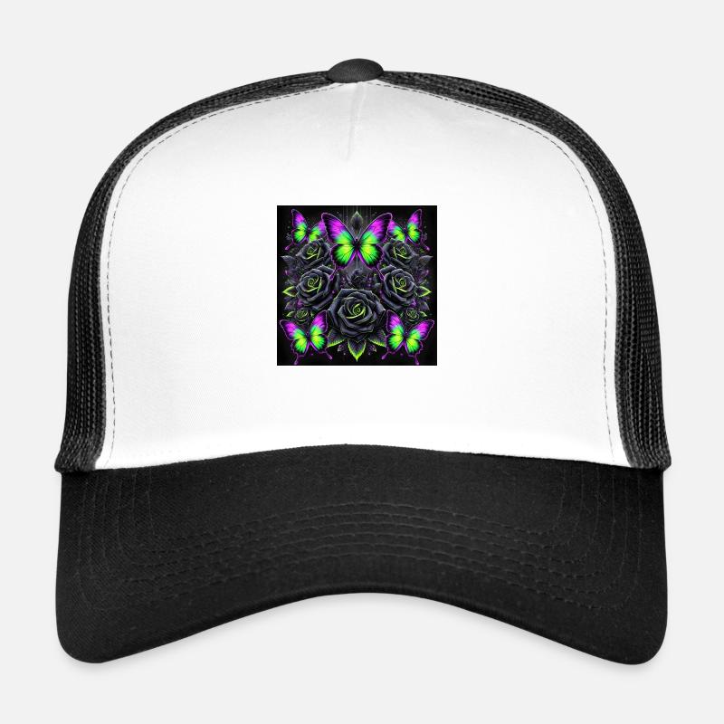 Neon-Gothic Schmetterlingskunst - Trucker Cap - Weiß/Schwarz