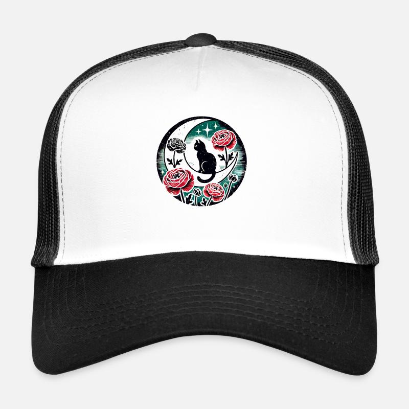 Schwarze Katze Mond Trucker Cap