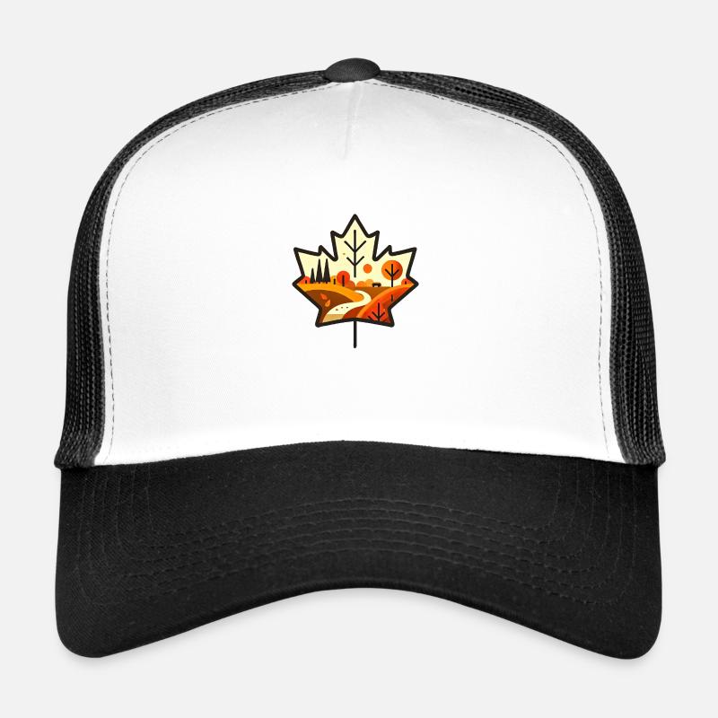 Ahornblatt mit herbstlicher Landschaft Trucker Cap