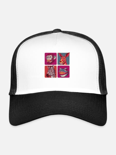 sourire animaux kangourou singe zèbre grenouille Halloween - Casquette trucker  - blanc/noir - Devant