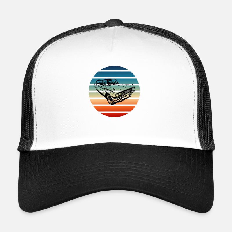 Retro Classic Car with Gradient Sunset - Trucker Cap - white/black