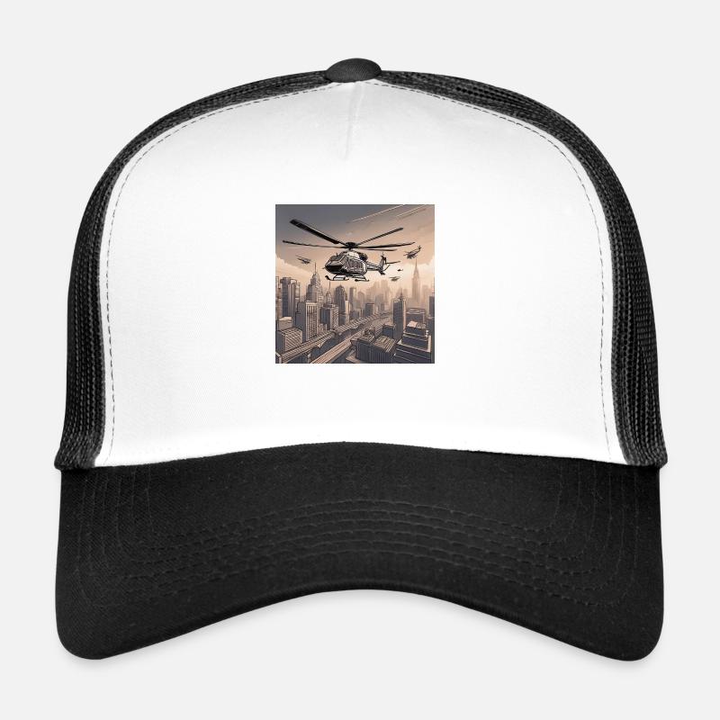 Helicopters Over Urban Cityscape Trucker Cap