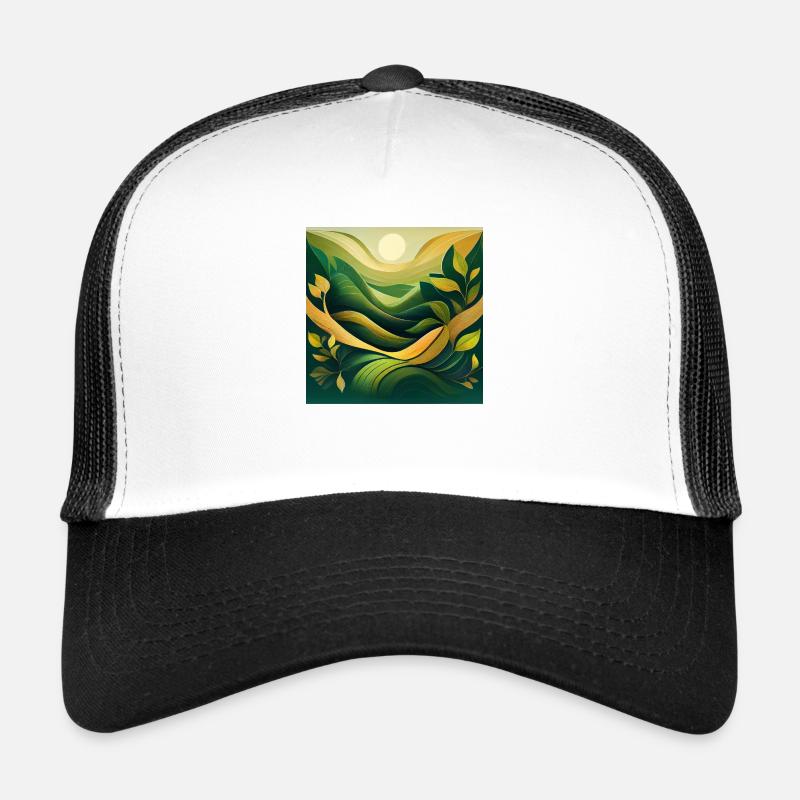 Abstract Green Landscape with Sun and Leaves Trucker Cap