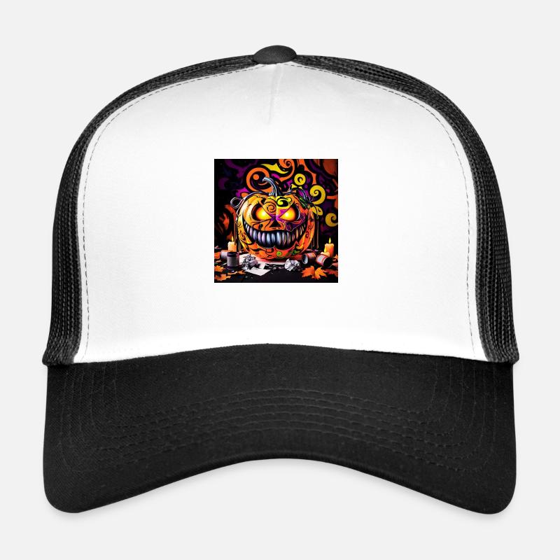 spooky Halloween pumpkin smiling Trucker Cap