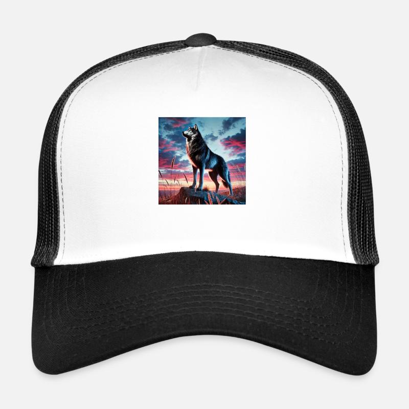 Coucher de soleil loup Casquette trucker 