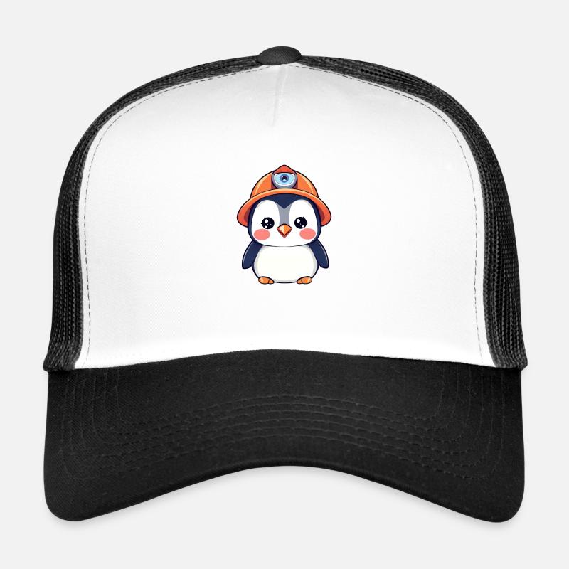 Bautrupp-Pinguin mit orangefarbenem Schutzhelm Trucker Cap