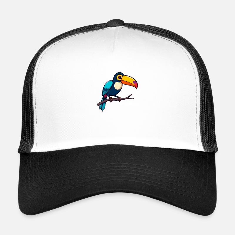 Playful Turquoise Toucan on a Sunny Branch - Trucker Cap - white/black