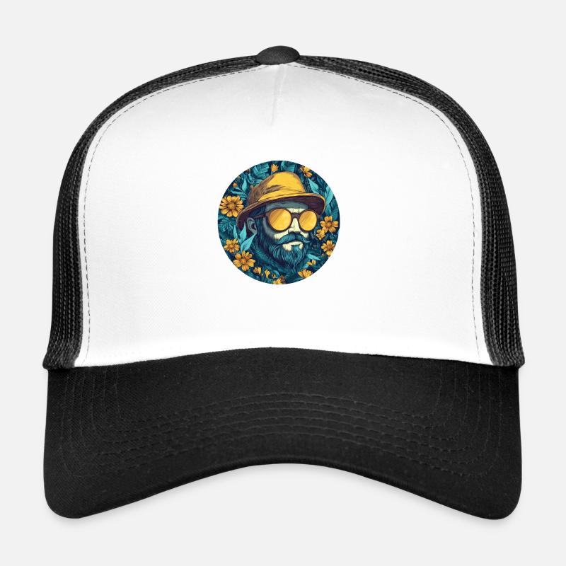 Botanischer Flair: Stilvoller Retro-Look! - Trucker Cap - Weiß/Schwarz
