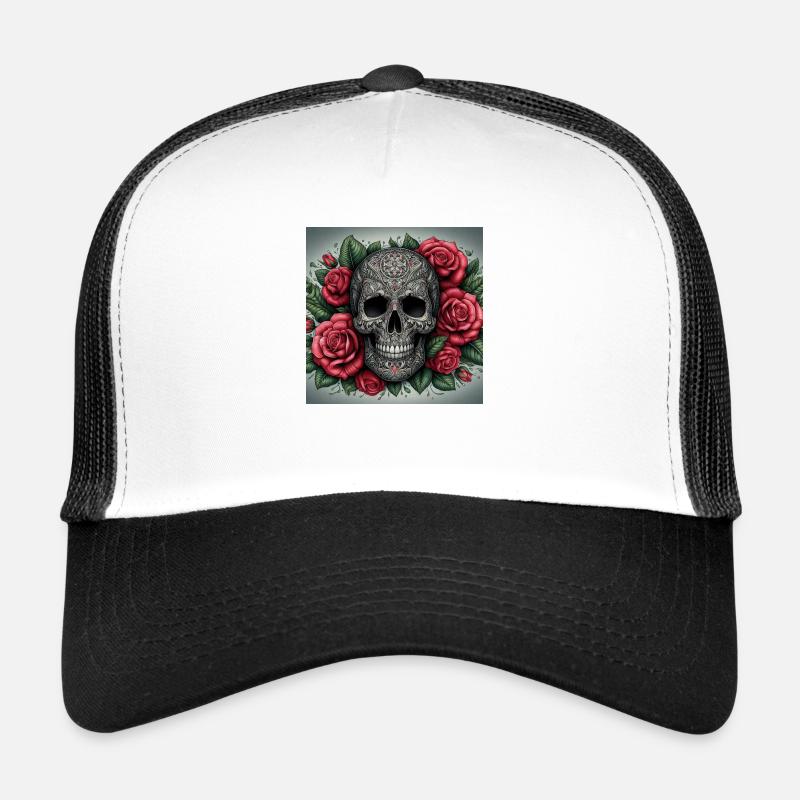 Totenkopf rote Rose Trucker Cap
